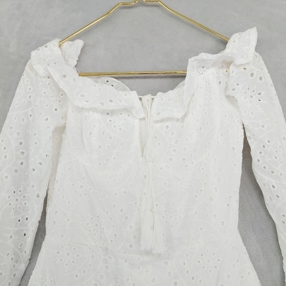 Parisian Broderie Off-shoulder Flared Sleeve Flare Mini dress in white P6514 - Picture 4 of 9